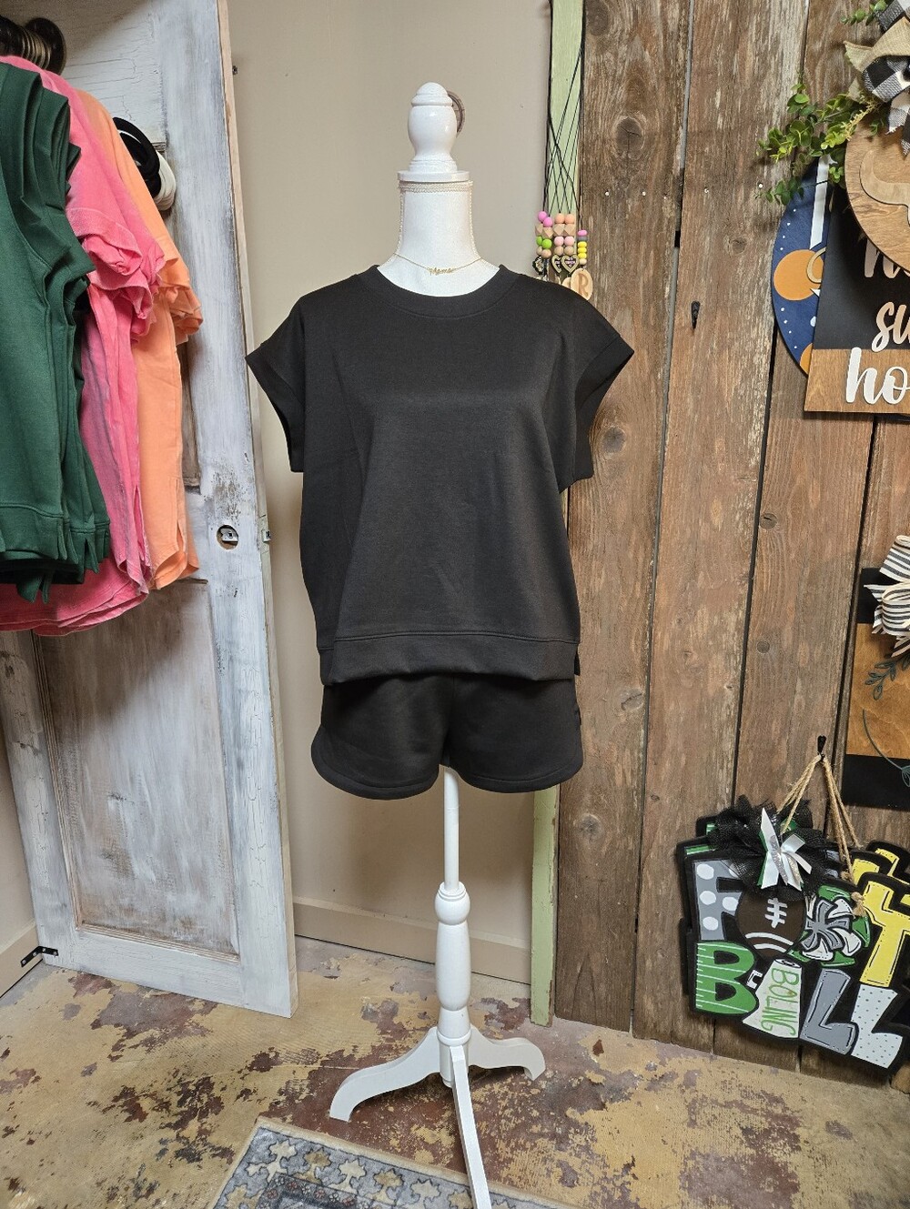 Zenana Scuba Black Short Sleeve Top and Shorts Set